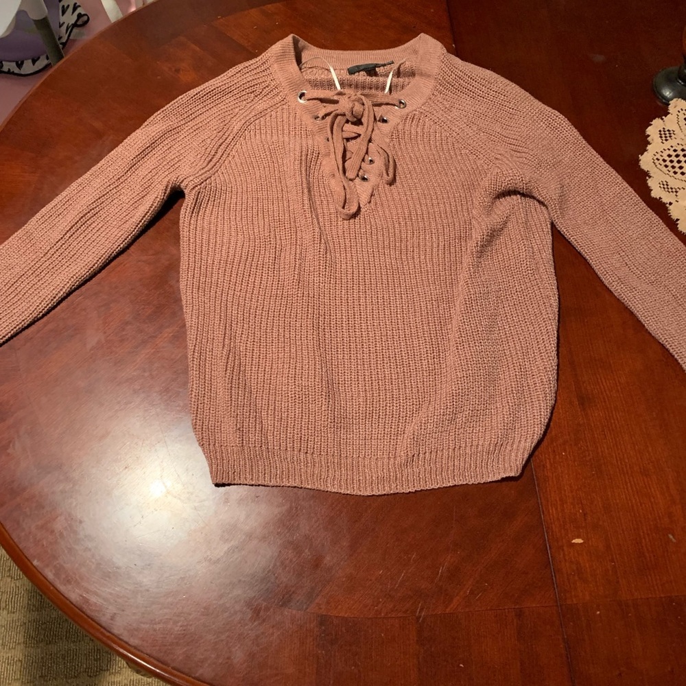 Mauve/Dusty Pink Lace Up Sweater